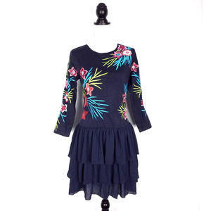 Blue Ruffled Tiered Fit and Flare Dress